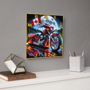 Canadian motorcycle cruising under a full moon square wall clock