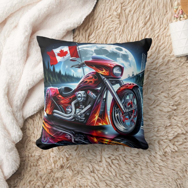 Canadian motorcycle cruising under a full moon throw pillow (Blanket)