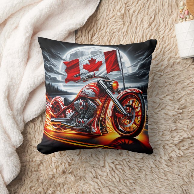 Canadian motorcycle cruising under a full moon throw pillow (Blanket)