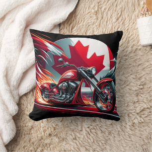 Canadian motorcycle ride with a fiery backdrop throw pillow