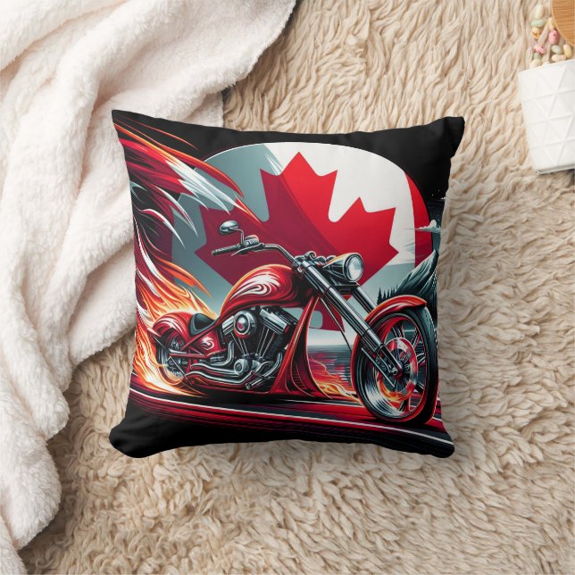 Canadian motorcycle ride with a fiery backdrop throw pillow (Blanket)