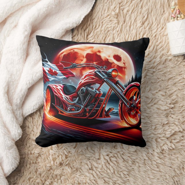 Canadian motorcycle rides under a glowing moon throw pillow (Blanket)