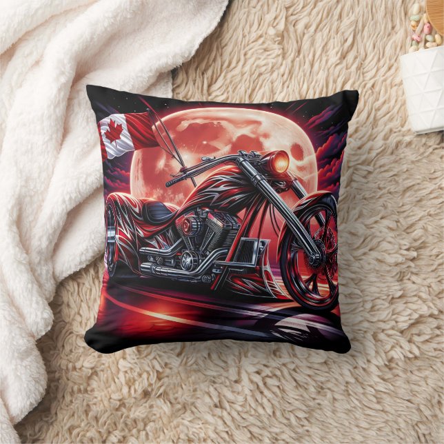 Canadian motorcycle under a glowing moonlight throw pillow (Blanket)