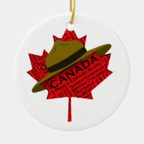 Canadian Mountie Hat on Red Maple Leaf Ceramic Ornament