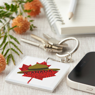 Canadian Mountie Hat on Red Maple Leaf Keychain