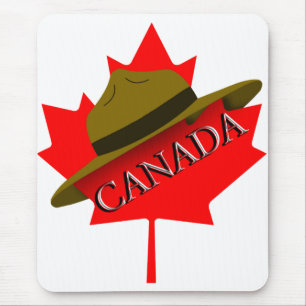 Canadian Mountie Hat on Red Maple Leaf Mouse Pad