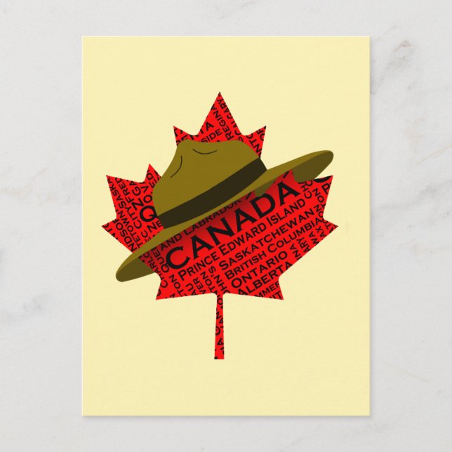 Canadian Mountie Hat on Red Maple Leaf Postcard (Front)