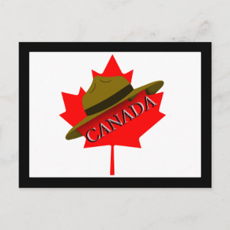 Canadian Mountie Hat on Red Maple Leaf Postcard
