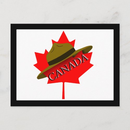 Canadian Mountie Hat on Red Maple Leaf Postcard