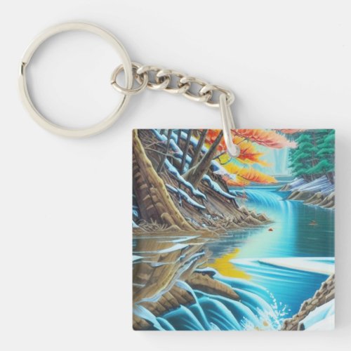 Canadian Nature Oil Painting Stunning Landscape   Keychain