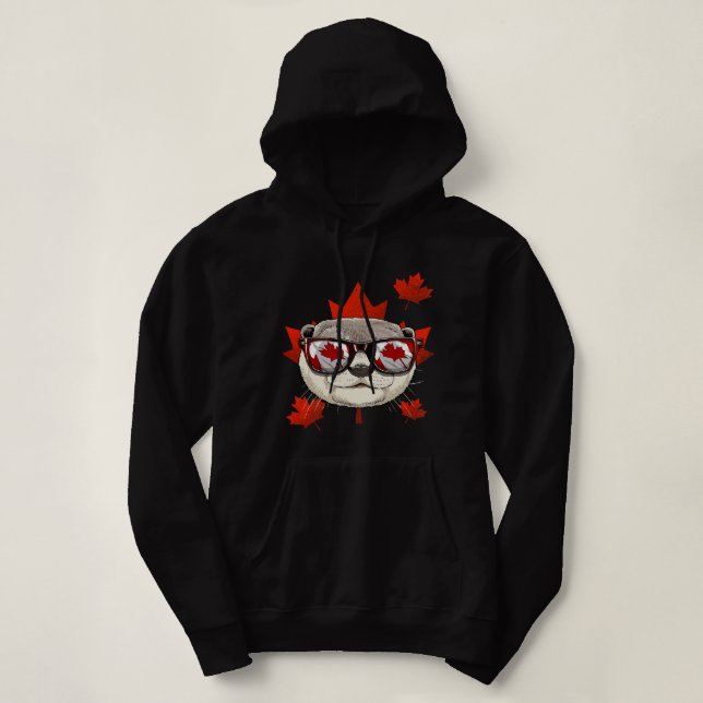 Canadian Otter Maple Leaf Patriotic Canada Flag Hoodie (Design Front)