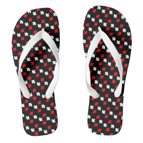 CANADIAN Patriot Red and White Maple on BLACK Flip Flops