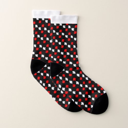 CANADIAN Patriot Red and White Maple on BLACK Socks
