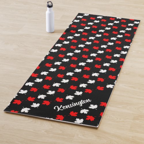 CANADIAN Patriot Red and White Maple on BLACK Yoga Mat