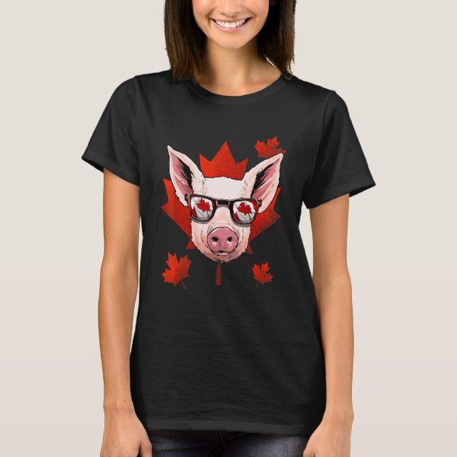 Canadian Pig Maple Tree Leaf Canada Flag Piggy  Fa T-Shirt (Front)