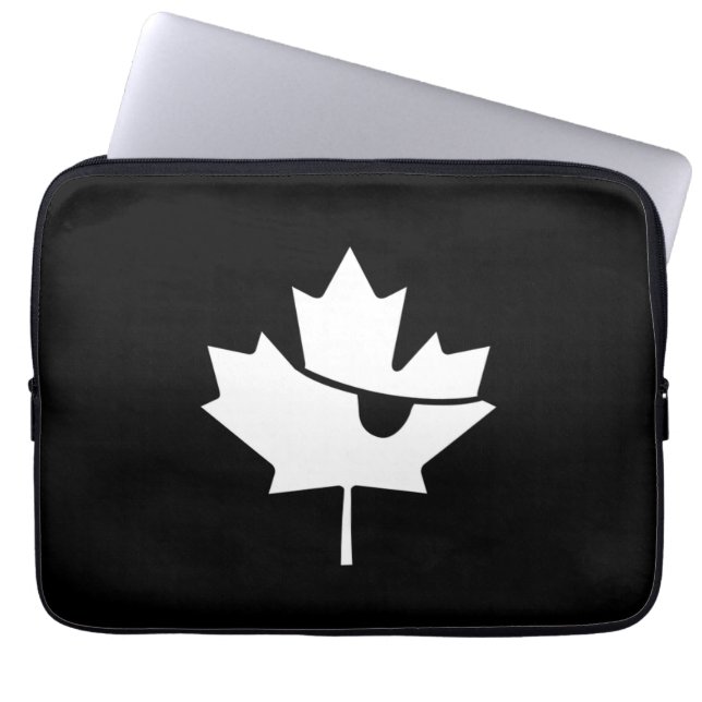 Canadian Pirate Black and White Maple Leaf Laptop Sleeve (Front)