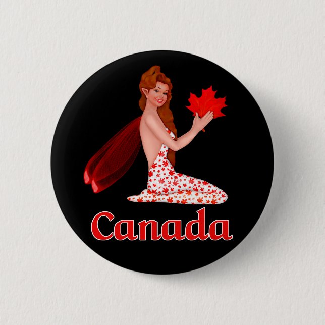Canadian Pixie with Maple Leaf Pinback Button (Front)