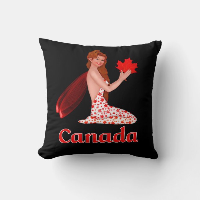 Canadian Pixie with Maple Leaf Throw Pillow (Front)