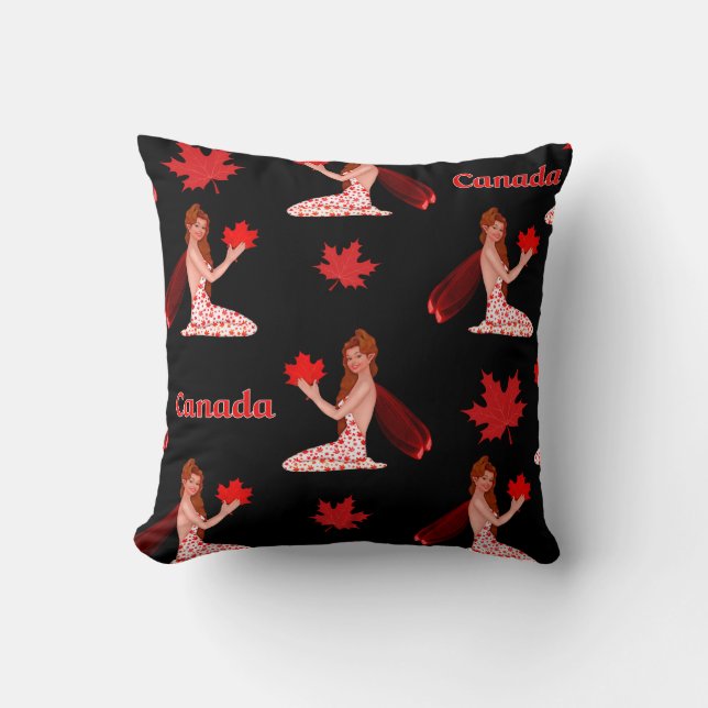 Canadian Pixie with Maple Leaf Throw Pillow (Front)