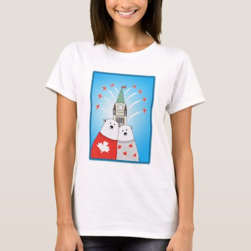 Canadian polar bear with snowbirds Peace Tower T_Shirt