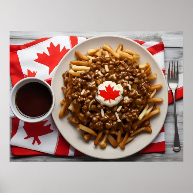 Canadian Poutine with cup of coffee Poster (Front)