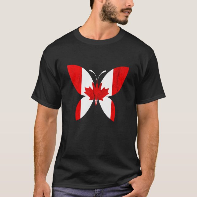 Canadian Pride Butterfly Maple Leaf Canadian Flag  T-Shirt (Front)