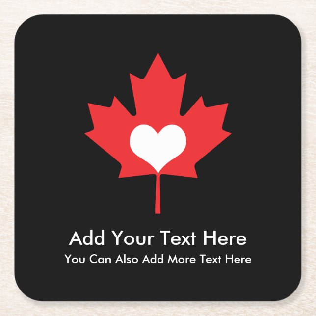 Canadian Pride - I Love Canada Maple Leaf Square Paper Coaster (Front)