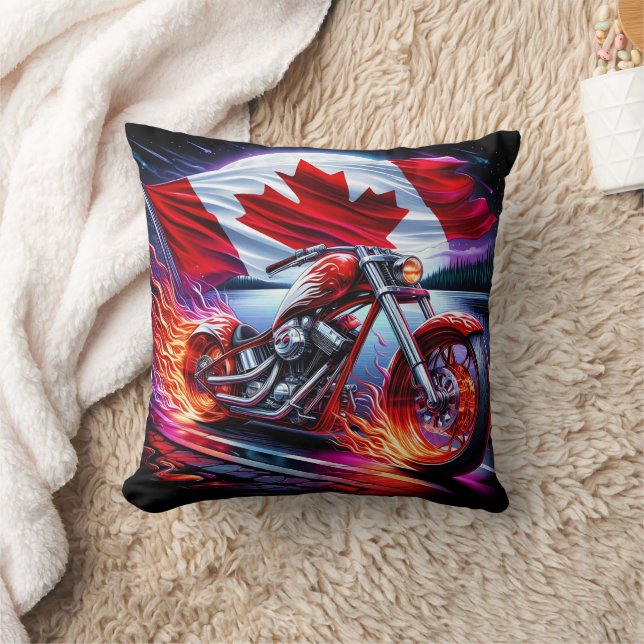 Canadian pride motorcycle at sunset throw pillow (Blanket)