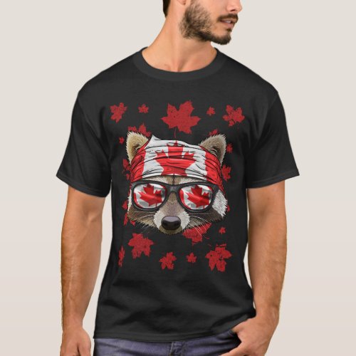 Canadian Raccoon Patriotic Canada Flag Maple Leaf  T_Shirt