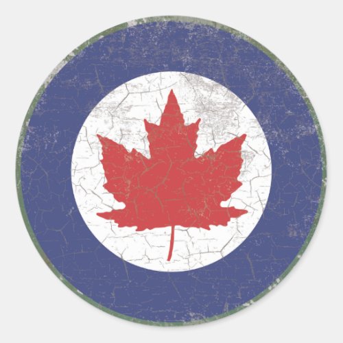 Canadian RAF Maple Leaf Roundel Rustic Classic Round Sticker