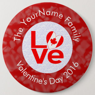 Canadian Red LOVE Flag Personalized  Pinback Button
