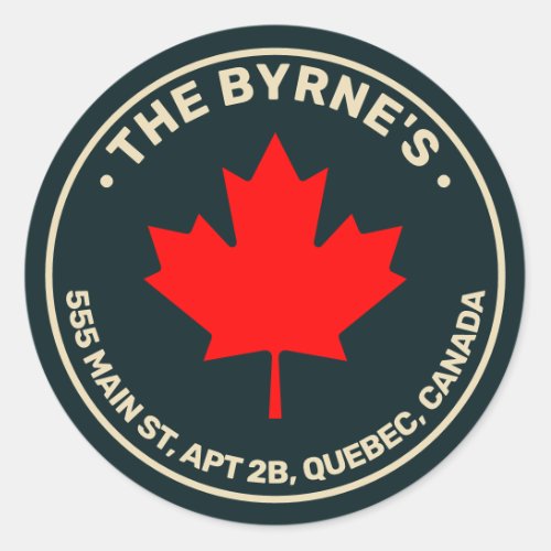 Canadian Red Maple Leaf Address Classic Round Sticker