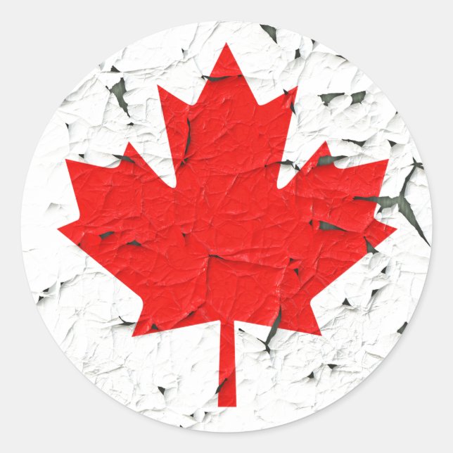 Canadian Red Maple Leaf CANADA Peeling Paint looks Classic Round Sticker (Front)
