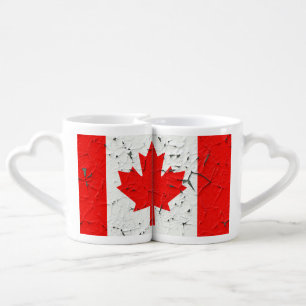 Canadian Red Maple Leaf CANADA Peeling Paint looks Coffee Mug Set