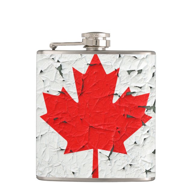 Canadian Red Maple Leaf CANADA Peeling Paint looks Flask (Front)
