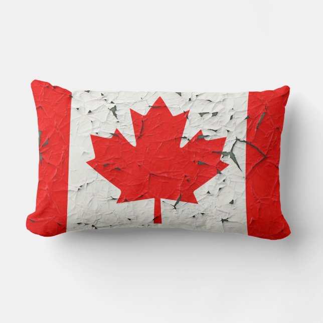 Canadian Red Maple Leaf CANADA Peeling Paint looks Lumbar Pillow (Front)
