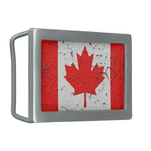 Canadian Red Maple Leaf CANADA Peeling Paint looks Rectangular Belt Buckle