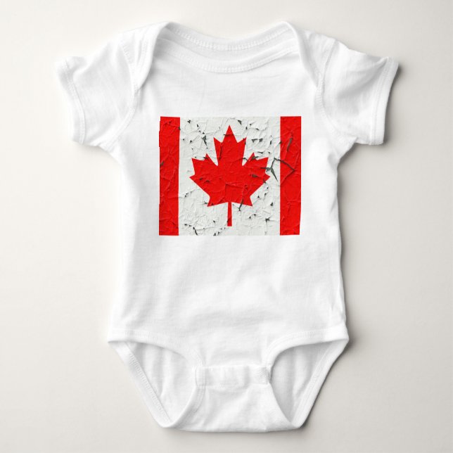 Canadian Red Maple Leaf CANADA Peeling Paint style Baby Bodysuit (Front)