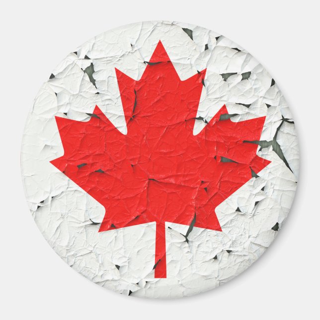 Canadian Red Maple Leaf CANADA Peeling Paint style Magnet (Front)