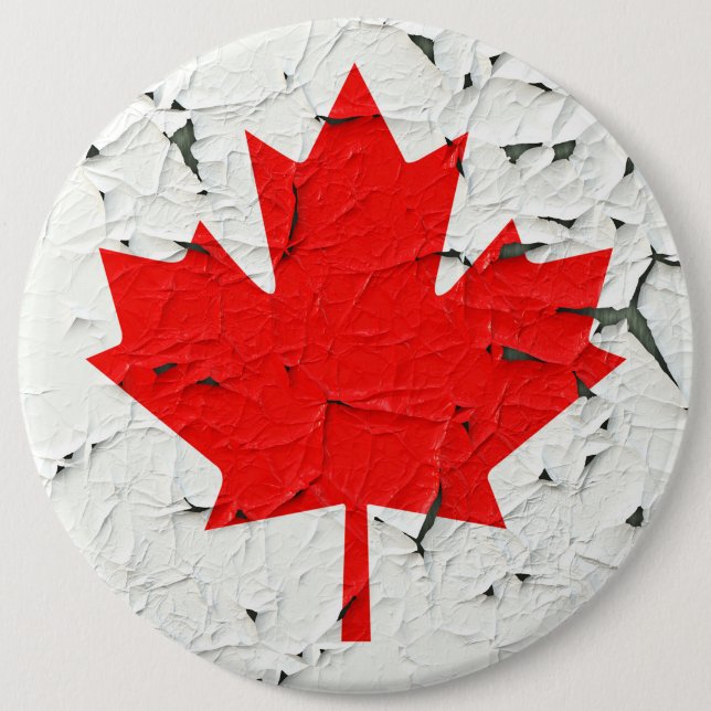 Canadian Red Maple Leaf CANADA Peeling Paint style Pinback Button (Front)