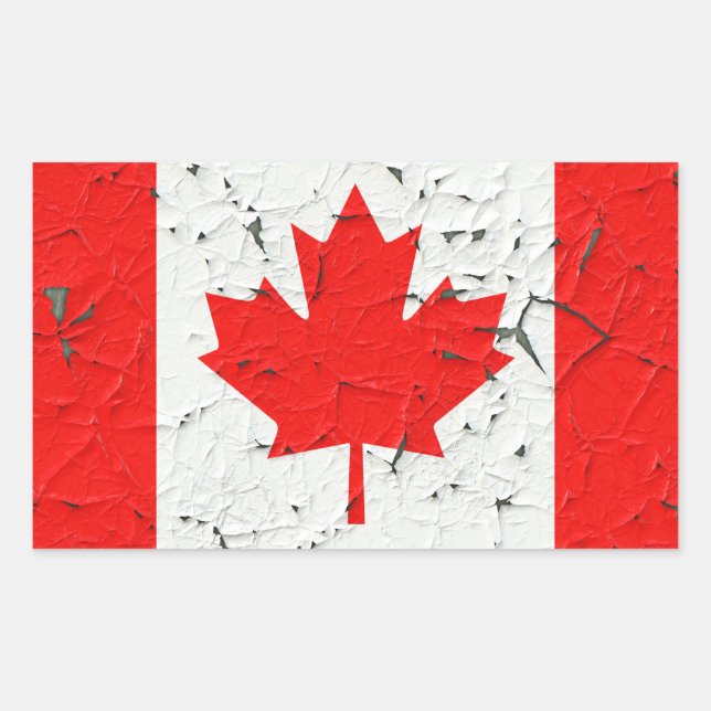 Canadian Red Maple Leaf CANADA Peeling Paint style Rectangular Sticker (Front)