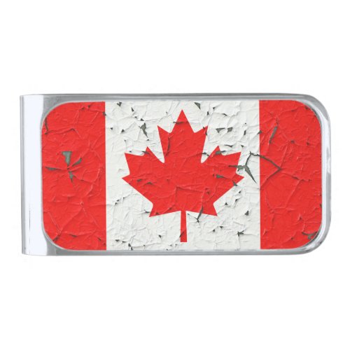 Canadian Red Maple Leaf CANADA Peeling Paint style Silver Finish Money Clip