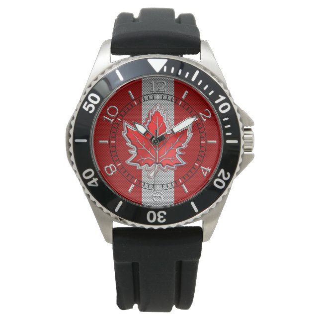 Canadian Red Maple Leaf Carbon Fiber retro Dial Watch (Front)