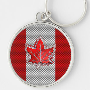 Canadian Red Maple Leaf Carbon Fiber retro style Keychain