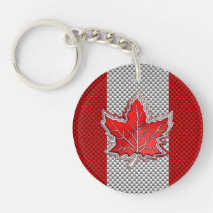 Canadian Red Maple Leaf Carbon Fiber retro style Keychain