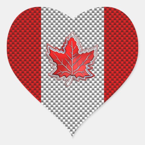 Canadian Red Maple Leaf in Carbon Fiber looks Heart Sticker