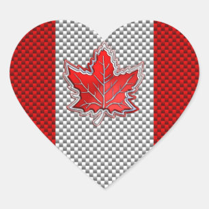 Canadian Red Maple Leaf in Carbon Fiber looks Heart Sticker