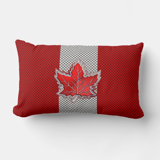 Canadian Red Maple Leaf in Carbon Fiber looks Lumbar Pillow (Front)