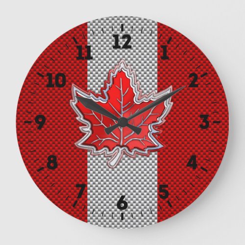 Canadian Red Maple Leaf in Carbon Fiber looks on a Large Clock
