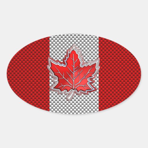 Canadian Red Maple Leaf in Carbon Fiber looks Oval Sticker